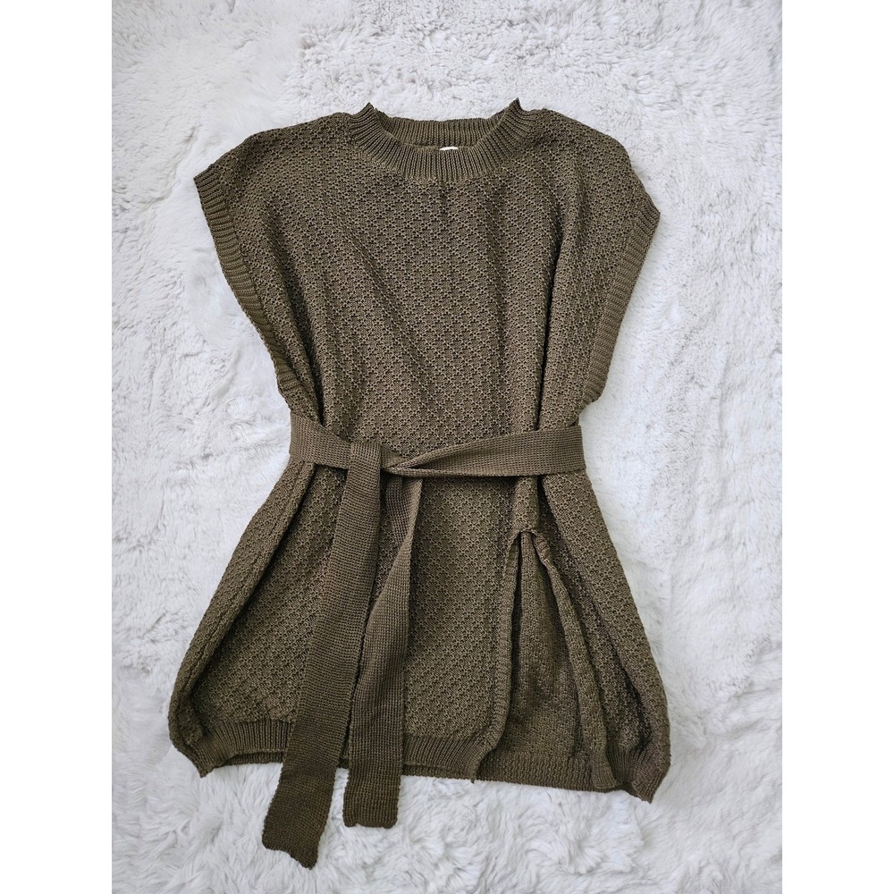 Tees2urdoor Chic Slit Sweater Vest NWT Olive Green Knit Tunic Large